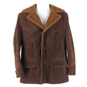 70s brown suede faux fur rancher coat 1970s vintage